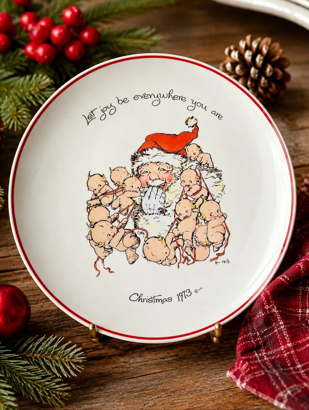 Vintage 1973 Rose O'Neill Kewpie Christmas Santa Collector Plate